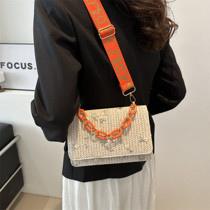 Petit sac bandoulière carré en paille pour femme avec chaîne en acrylique