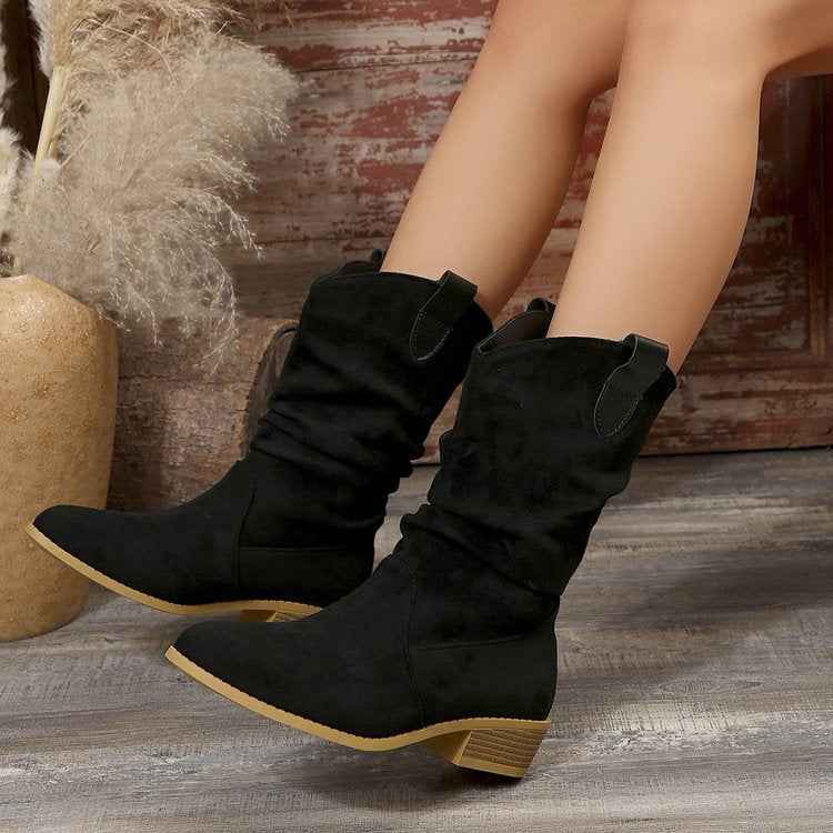 Bottines en daim à bout pointu pour femme – Bottines ajourées en polyuréthane avec semelle en caoutchouc