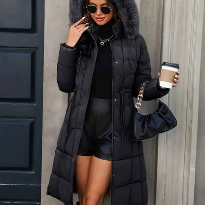Manteau épais en coton pour femme avec col en fausse fourrure amovible