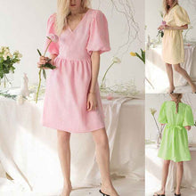 Women’s V-Neck Half-Sleeve Loose Dress – Relaxed-Fit Casual Summer Midi Dress