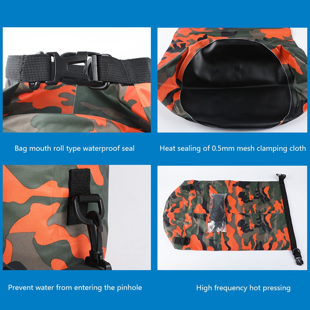 Sac étanche extérieur en polyester camouflage, sac à dos de plage portable à double bandoulière