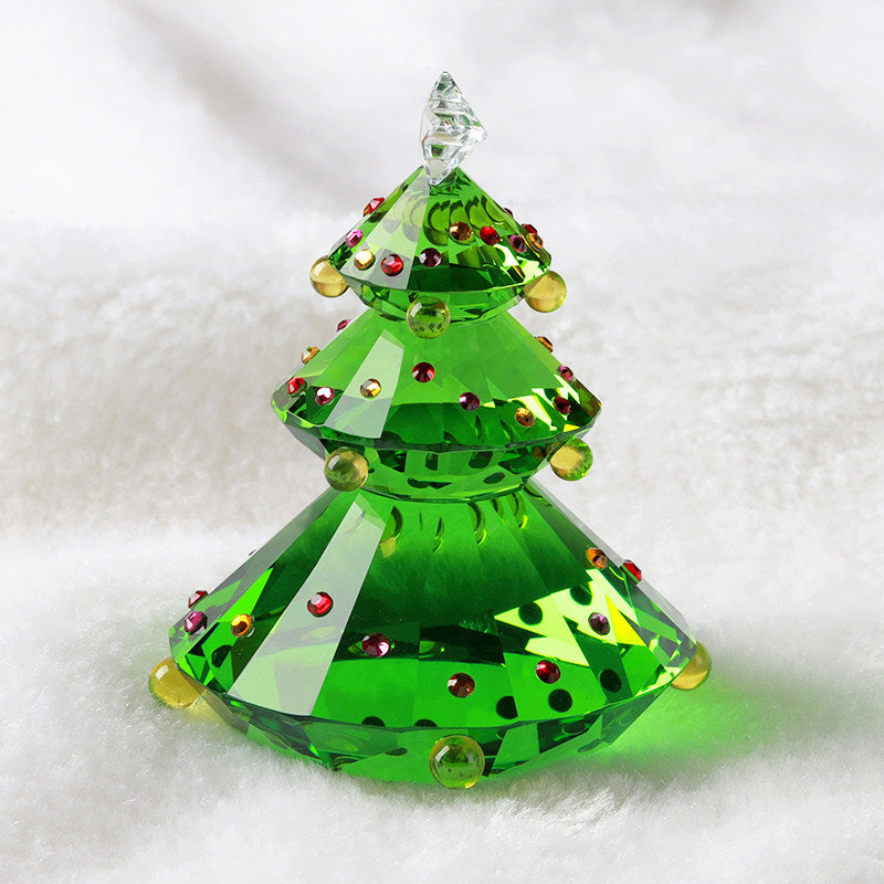 Christmas Gift Crystal Christmas Tree Ornament – Handmade Green Glass Holiday Decor, 50mm
