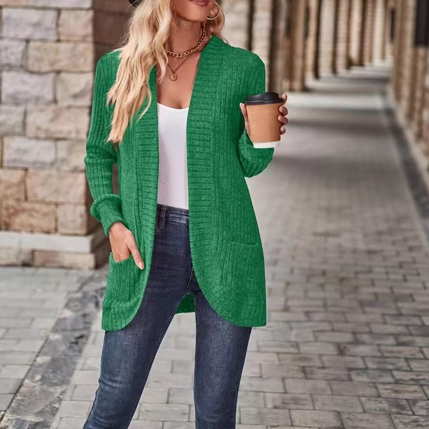 Manteau d’hiver mi-long décontracté pour femme avec poches – Veste d’extérieur automnale