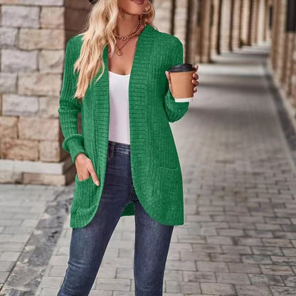 Manteau d’hiver mi-long décontracté pour femme avec poches – Veste d’extérieur automnale