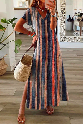 Robe d’été élégante à impression 3D pour femme – Robe mi-longue tendance à fente