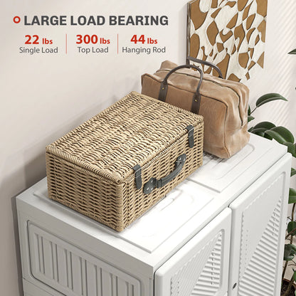 White Portable Wardrobe – Foldable Clothes Storage Organizer with 5 Compartments & Hanging Rod (United States & Canada Delivery Only)