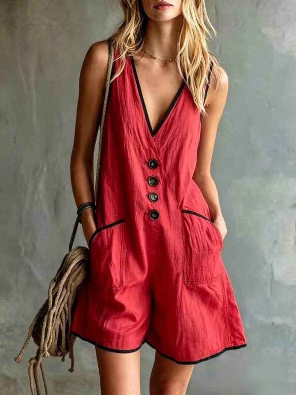 Combinaison décontractée ample boutonnée pour femme