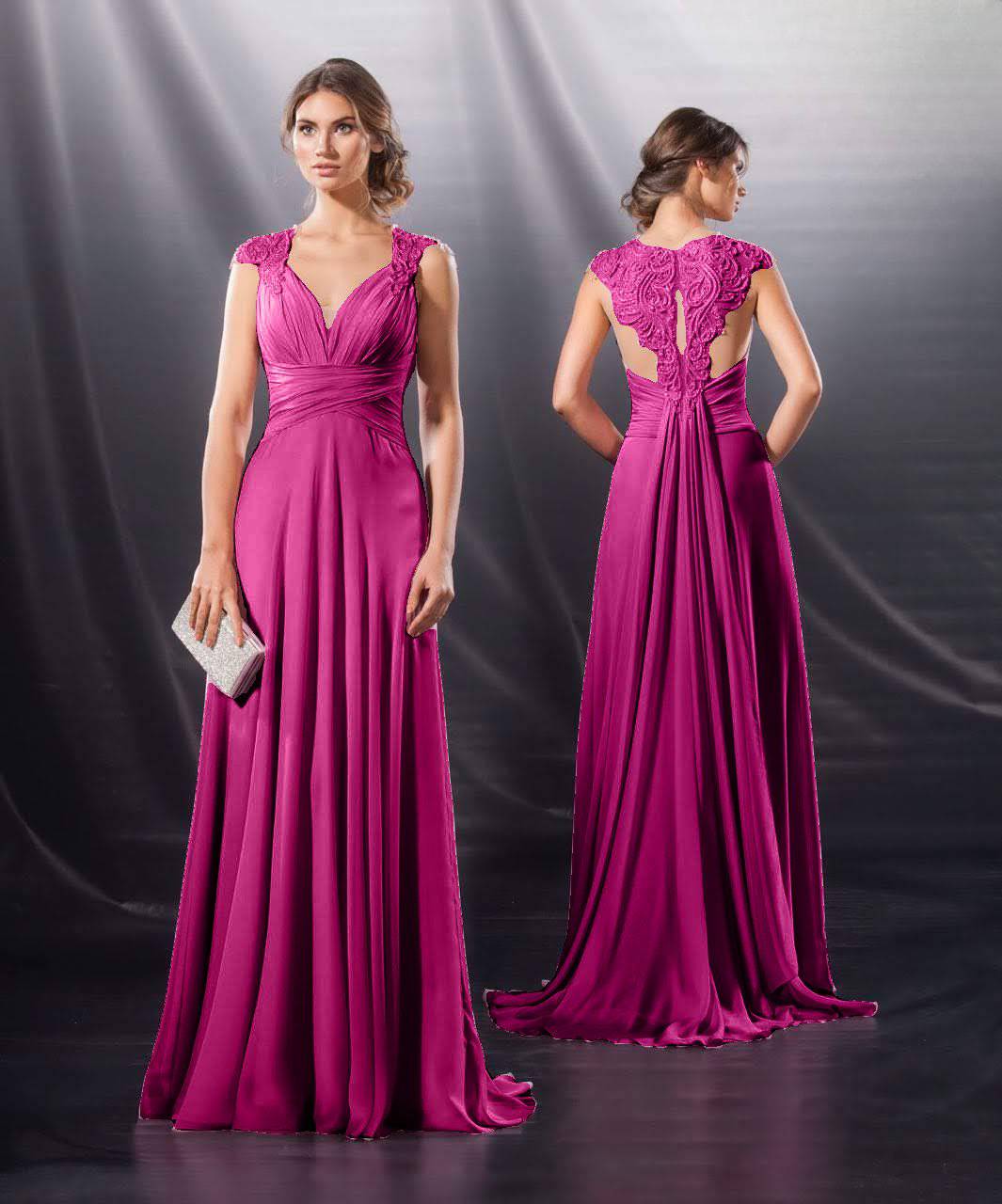 Robe en mousseline soyeuse décolleté plongeant et dos nu - Rose