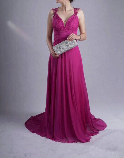 Robe en mousseline soyeuse décolleté plongeant et dos nu - Rose