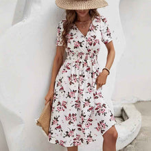 Nouvelle robe à manches courtes, col croisé, taille élastique et imprimée