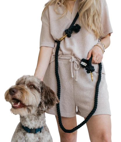 Dexypaws - Hands Free Cotton Rope Dog Leash Black
