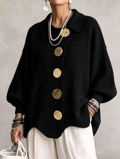 Gilet en maille boutonné pour femme – Pull automne-hiver ample à manches longues et col à revers