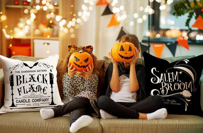Set of 4 Halloween Pillow Covers 18 × 18 in – Hocus Pocus Black & White Fall Decor (Canada Delivery Only)