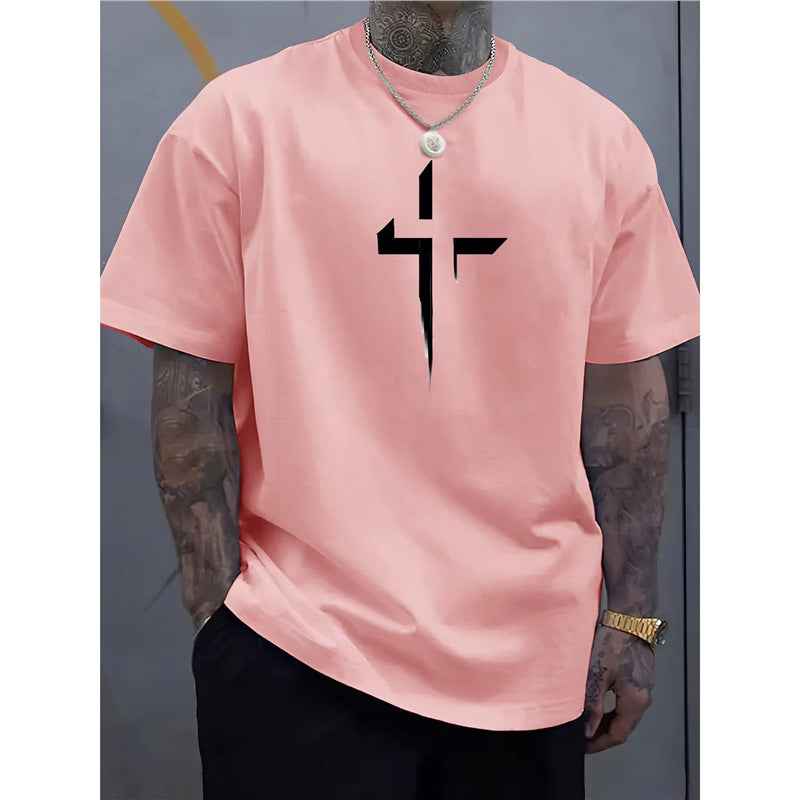 Haut décontracté à manches courtes pour homme, style streetwear, coupe ample, imprimé croix, design créatif