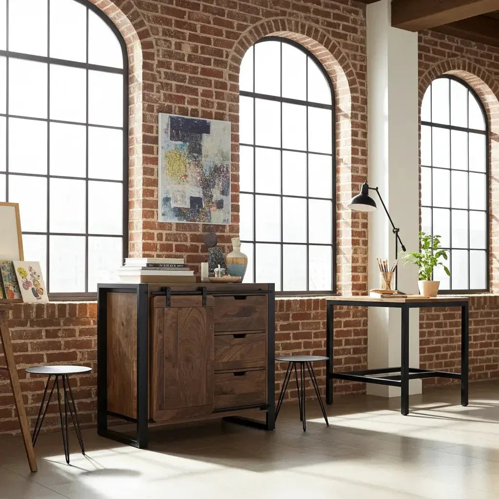 Avila Mango Wood Chest of Drawers with Sliding Door