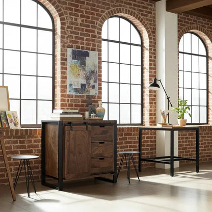 Avila Mango Wood Chest of Drawers with Sliding Door