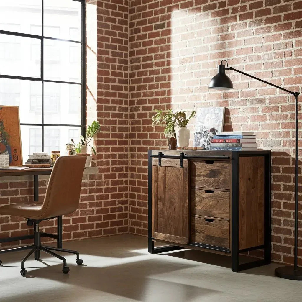 Avila Mango Wood Chest of Drawers with Sliding Door
