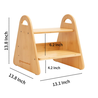 Montessori Wooden Step Stool for Toddlers | 2-Step Kitchen Stool for Kids | Solid Wood Bathroom Stool | Supports Kids Independence