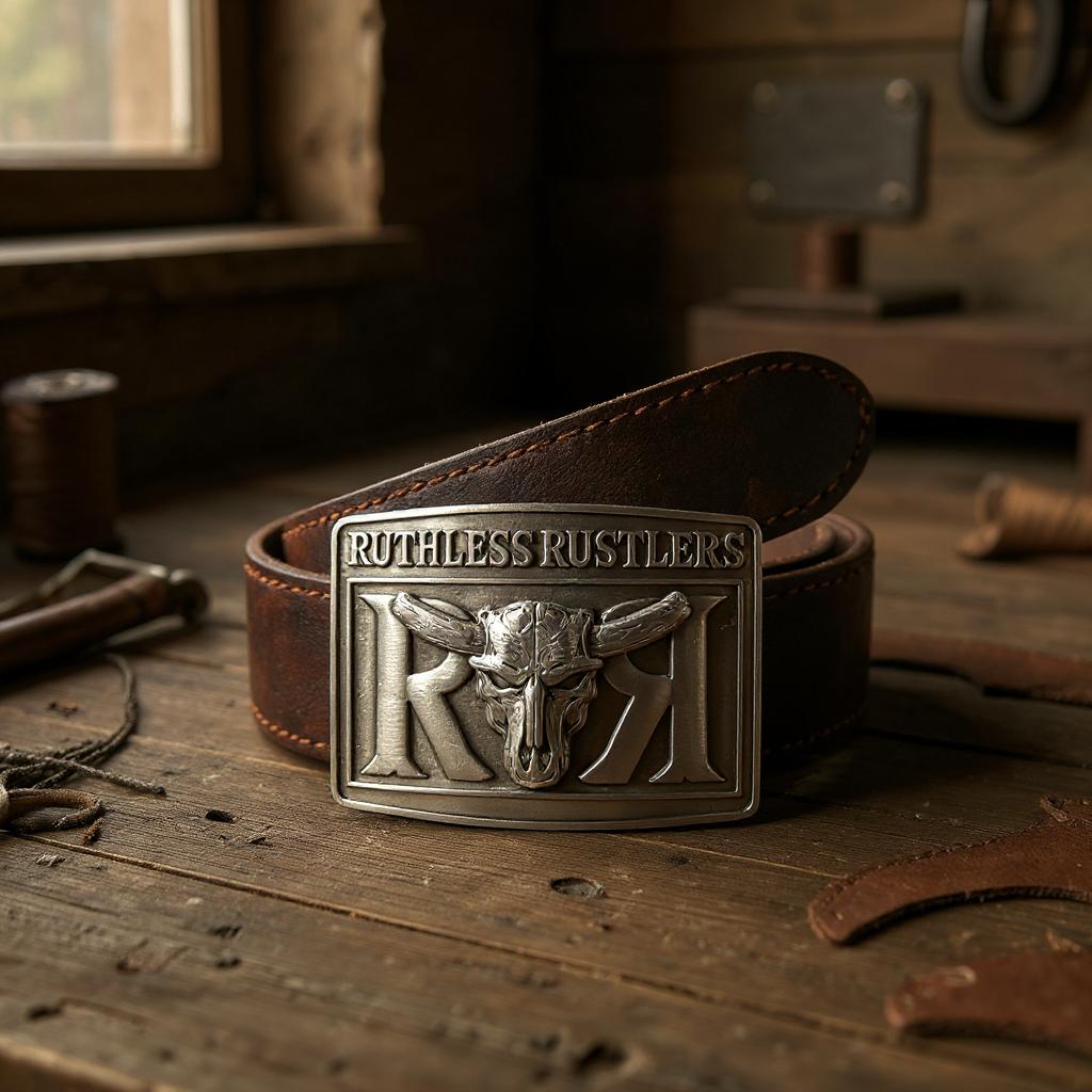 Boucle de ceinture audacieuse Ruthless Rustlers RR | Argent antique