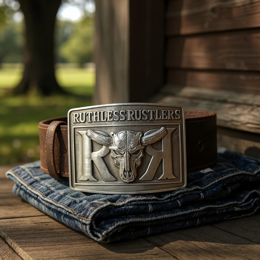 Boucle de ceinture audacieuse Ruthless Rustlers RR | Argent antique
