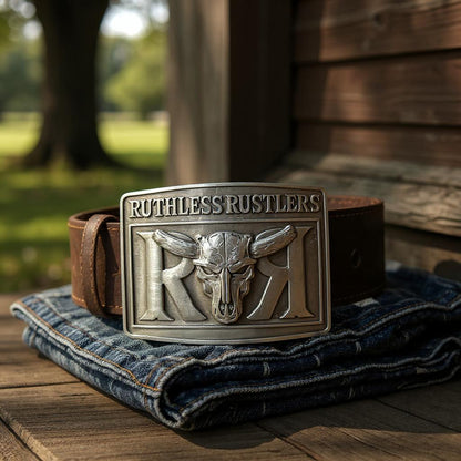 Boucle de ceinture audacieuse Ruthless Rustlers RR | Argent antique