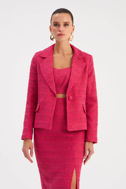Chemisier court en tweed à bretelles - Fuchsia