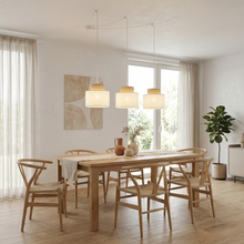 DUO White Linen & Jute Adjustable 3-Light Pendant for Dining Table & Island