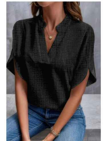 Chemise en mousseline à manches courtes, nouveau modèle à col en V, vêtement décontracté et polyvalent pour femme