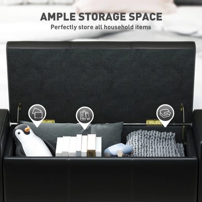 42-Inch Black Faux Leather Storage Ottoman Bench – Padded Footstool & Organizer Seat ( United States & Canada Delivery Only)