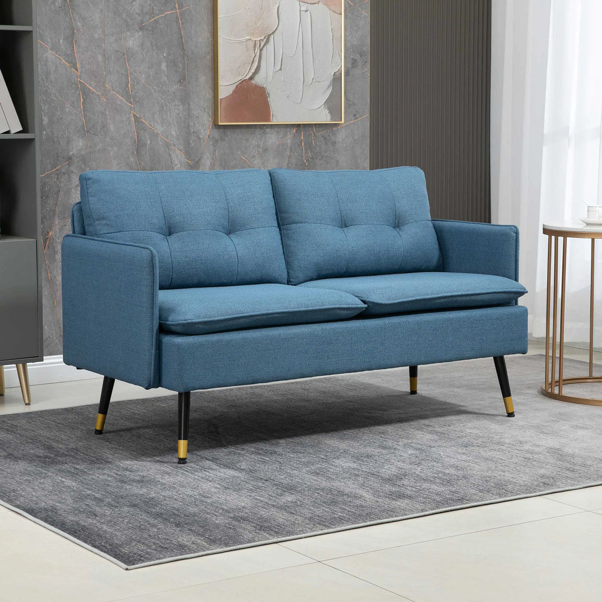 55-Inch Dark Blue Loveseat Sofa – Button-Tufted Upholstered Couch for Bedroom & Small Spaces (United States & Canada Delivery Only)
