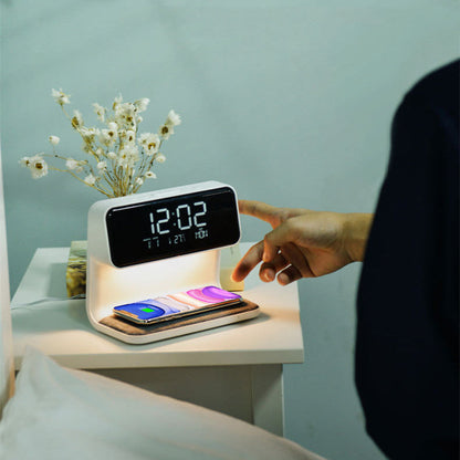 Lampe de Chevet Créative 3 en 1, Charge sans Fil, Écran LCD, Réveil, Chargeur de Téléphone sans Fil