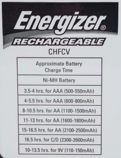 Energizer Universal Value Charger for AA/AAA/C/D/9V Rechargeable Batteries CHFCV