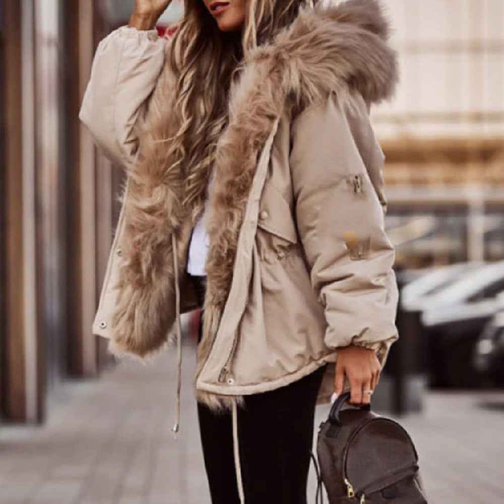 Parka femme à col fourrure, veste rembourrée en coton