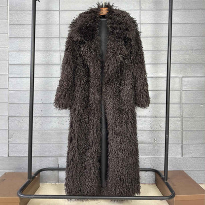 Women's Elongated Faux Fur Coat with Tailored Lapel