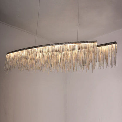 Lustre minimaliste personnalisé – Suspension moderne en aluminium argenté avec design à pampilles pour salle à manger et salon