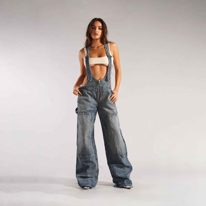 Combinaison en jean coupe ample pour femme – Salopette large style Y2K à bretelles