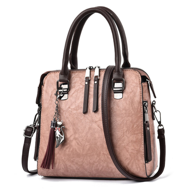 Vintage PU Leather Tassel Handbag for Women, Top-Handle Shoulder Bag