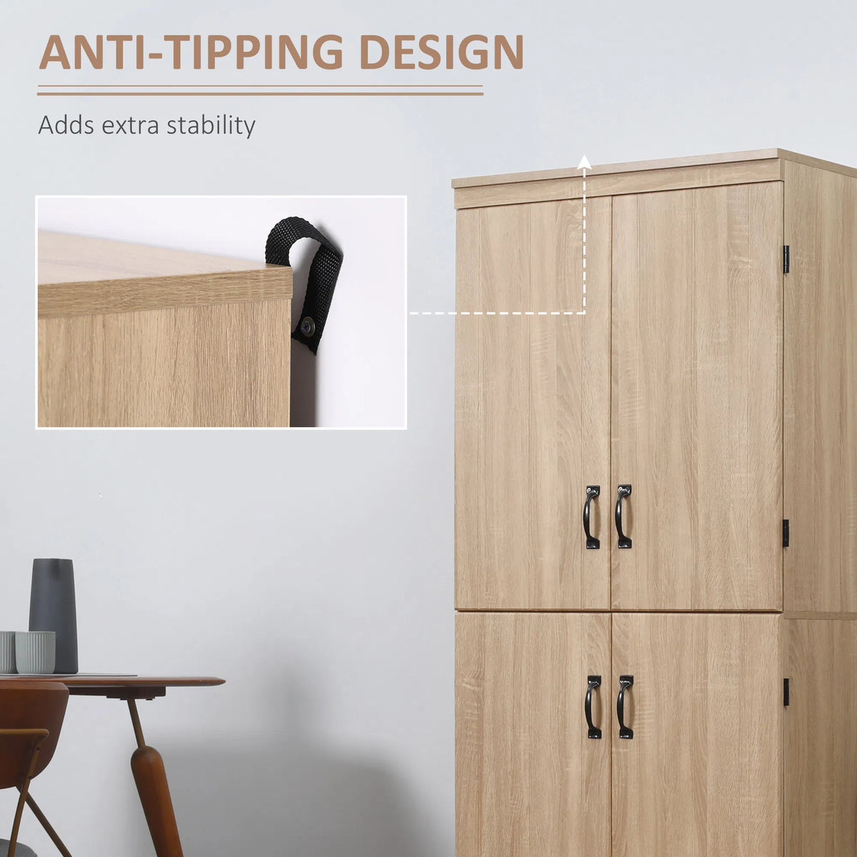 70-Inch Natural Storage Cabinet – 4-Door Freestanding Pantry with Adjustable Shelves (United States & Canada Delivery Only)