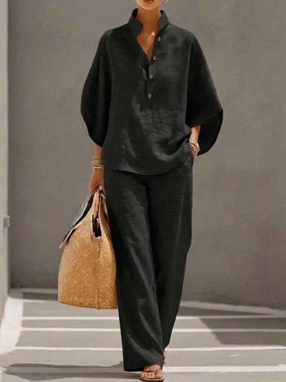 Ensemble de vêtements d'été pour femmes : haut pull ample à manches courtes et pantalon à jambes droites
