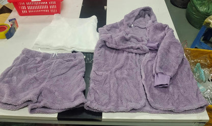 Ensemble pyjama 3 pièces femme avec débardeur court à manches longues et short à cordon de serrage