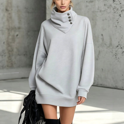 Sweat-shirt boutonné vintage pour femme, coupe ample – Haut décontracté à manches longues mi-long