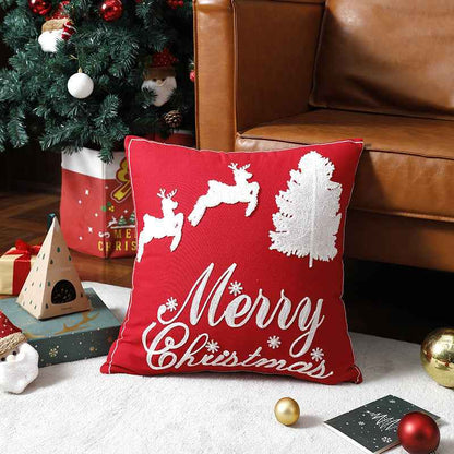 Housse de coussin de Noël motif renne – Taie d'oreiller brodée avec élan de dessin animé pour canapé et maison