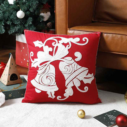 Housse de coussin de Noël motif renne – Taie d'oreiller brodée avec élan de dessin animé pour canapé et maison