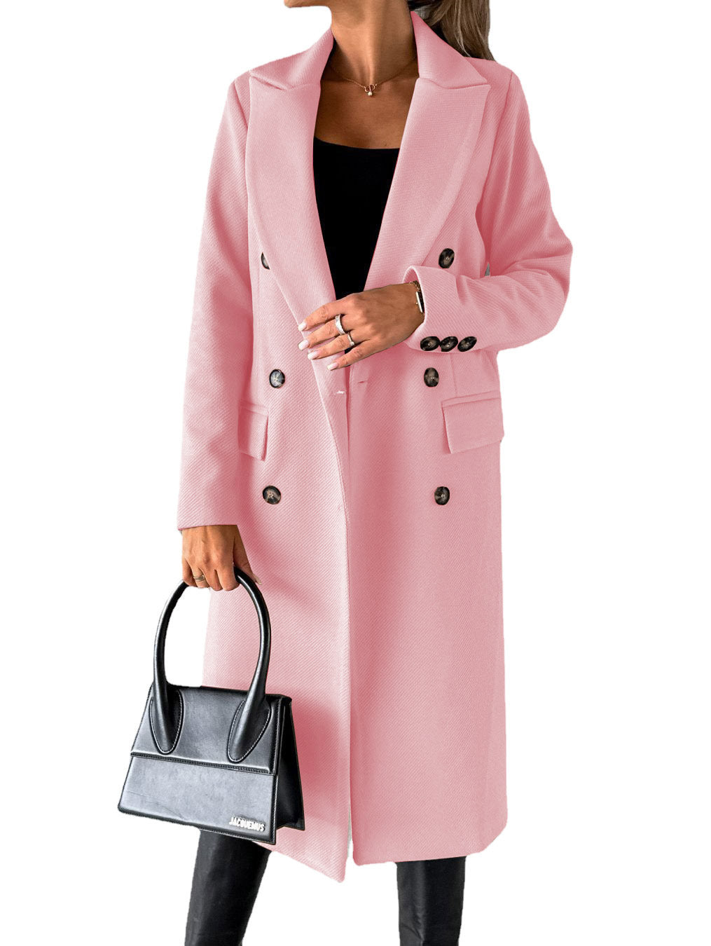 Manteau à revers croisé Mode hiver Unie Slim Longue Veste Manches Longues Hauts Vêtements Femme