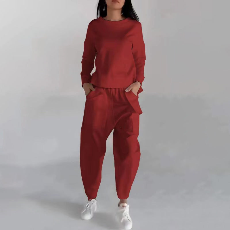 Ensemble d'intérieur mode pour femme – Haut pull uni et pantalon large