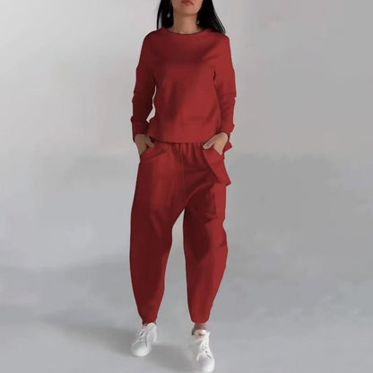 Ensemble d'intérieur mode pour femme – Haut pull uni et pantalon large