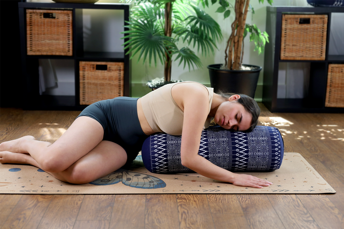 Traversin de yoga rond | Naturel et biologique | Imprimé marine