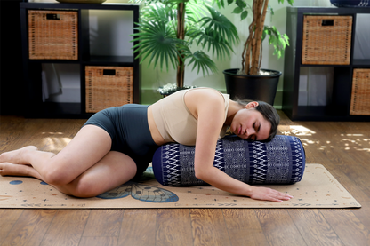 Traversin de yoga rond | Naturel et biologique | Imprimé marine