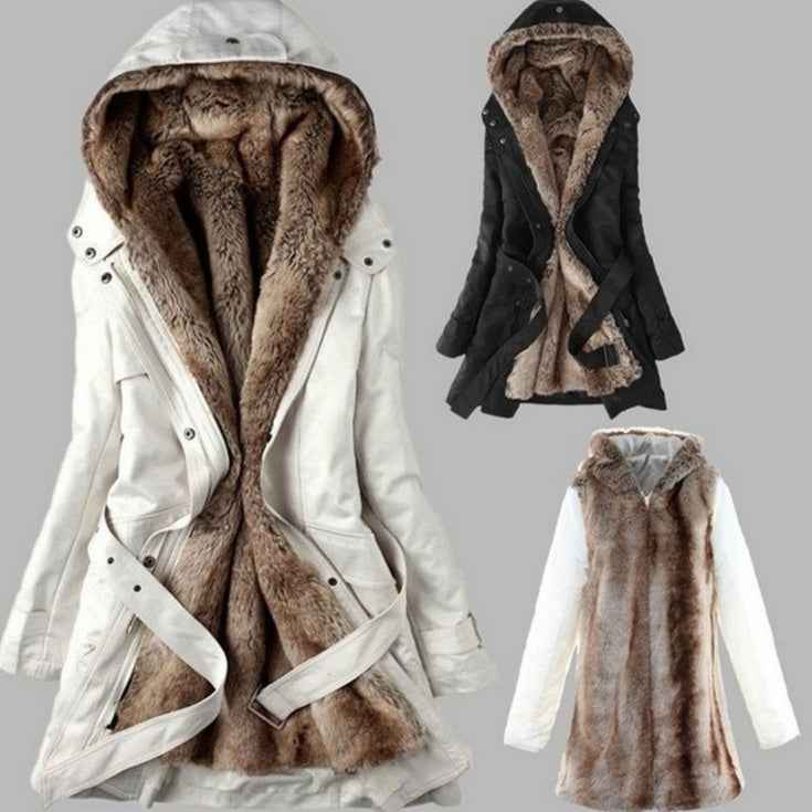 Manteau mi-long en coton doublé laine pour femme – Veste à manches longues avec doublure amovible