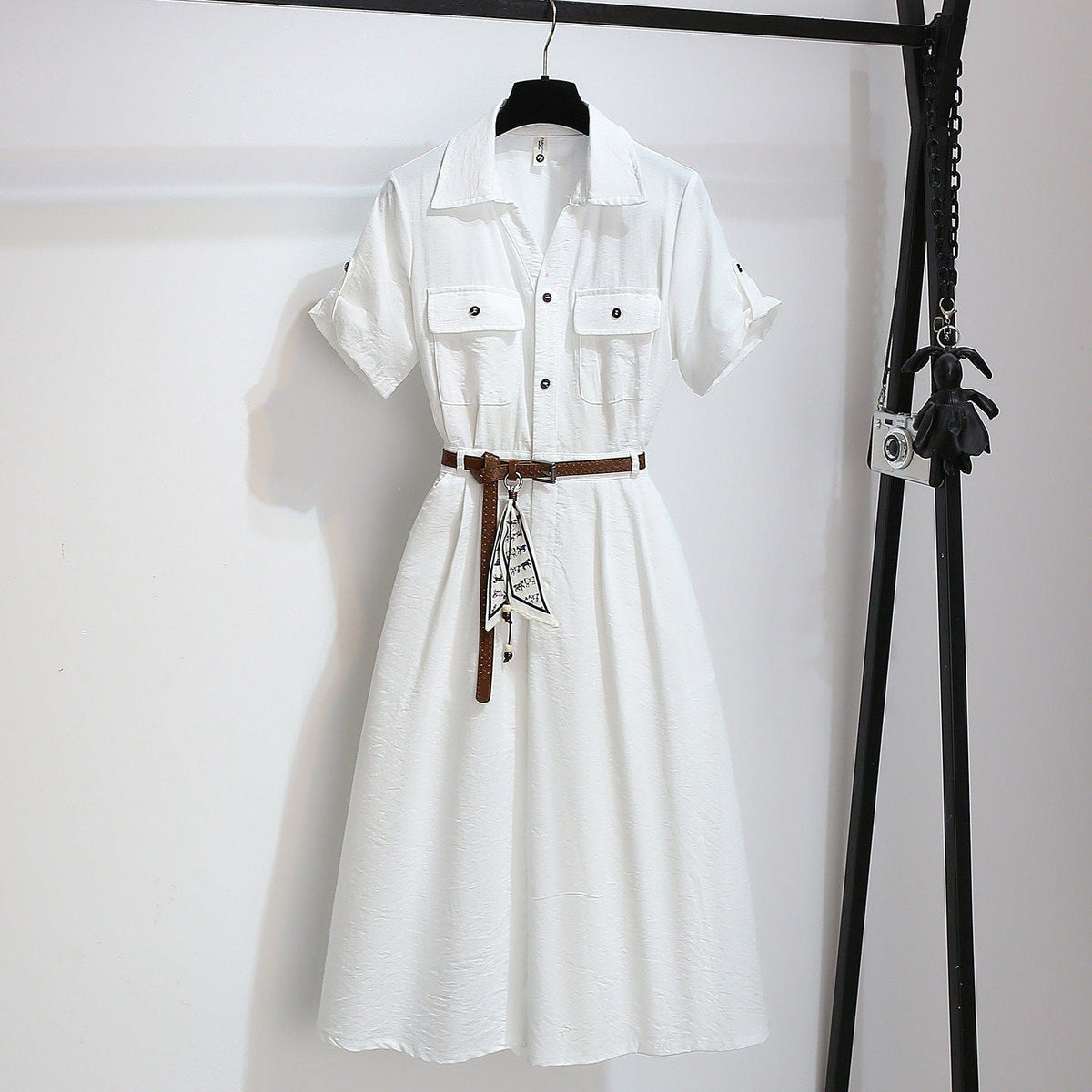 Women’s Summer Waist-Cinching A-Line Shirt Dress – Casual Button-Up Flare Dress